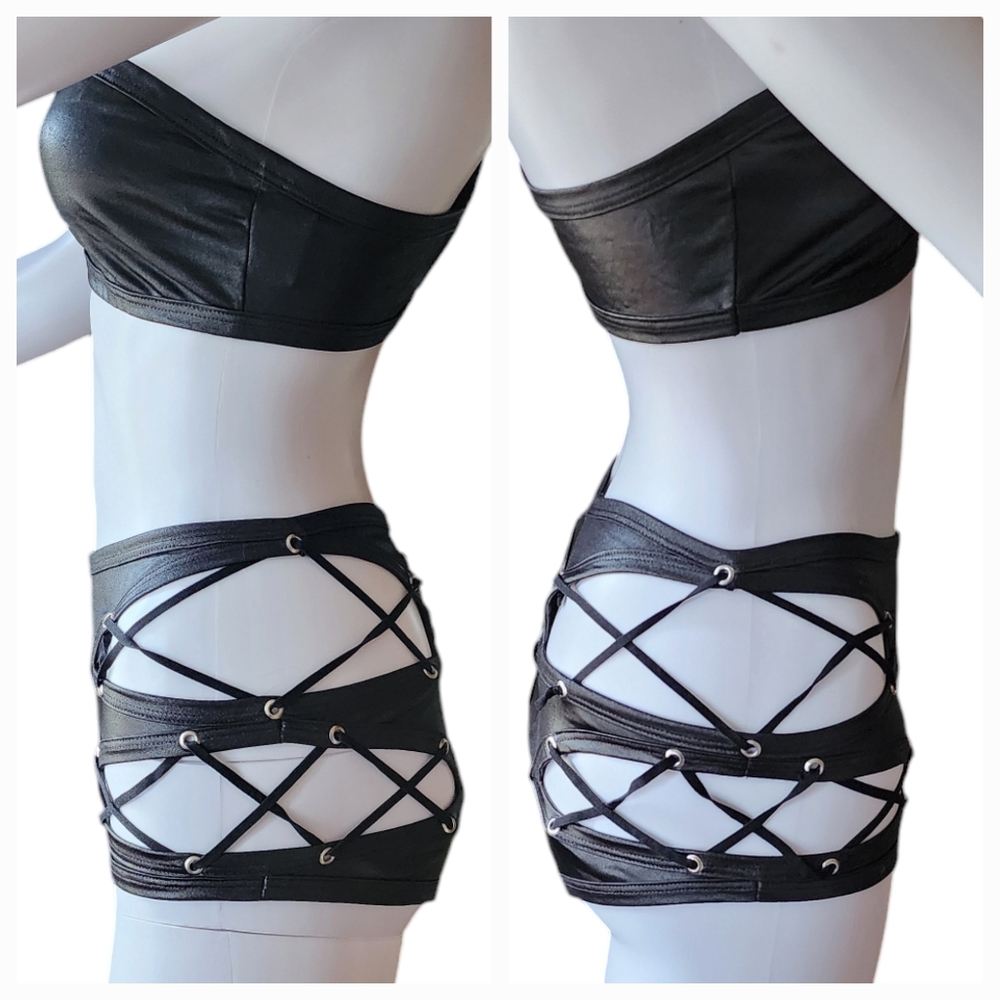 New- Mapale Lingerie Leather Look Strappy Bra with Matching Brief - Picture 4 of 13